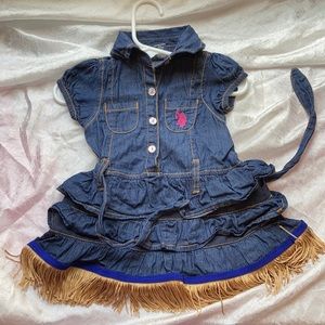 Denim US Polo Assn. 100%cotton 3-6 months fringed dress. Like new!